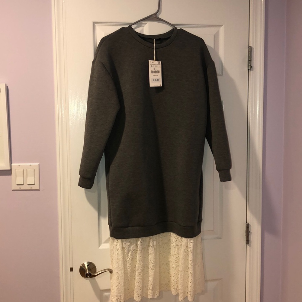Zara midi gray scuba lace dress- NEW WITH TAGS